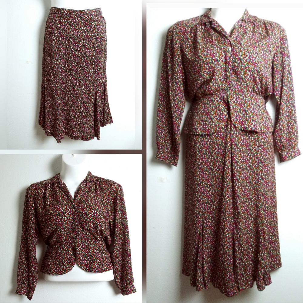 Liz Claiborne Crinkle Y2K Vintage Set 2 Pcs Size 12 Abstract Confetti  Print